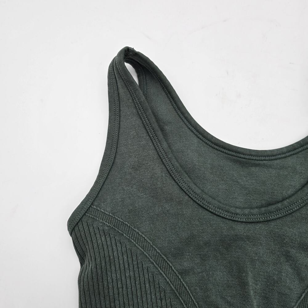 Morela Bra Womens XS Green High Neck Tank Bralette Sports Longline Ribbed Moto - Picture 6 of 8
